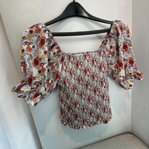 Cozy Co Smocked Floral Top Womens M Boho Puff Sleeve Cottagecore Blouse